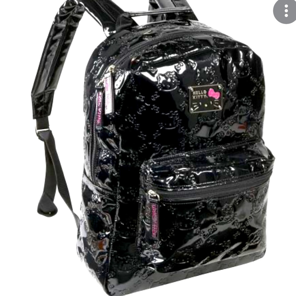 Hello Kitty Black patent leather backpack with added keychain